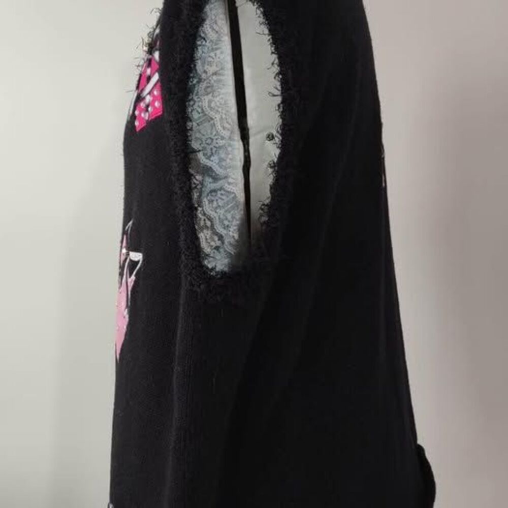 2X Mandal Bay Vintage Sweater Vest Cardigan Black Gift Full Zip 25”pit-pit C5276 - Picture 4 of 7